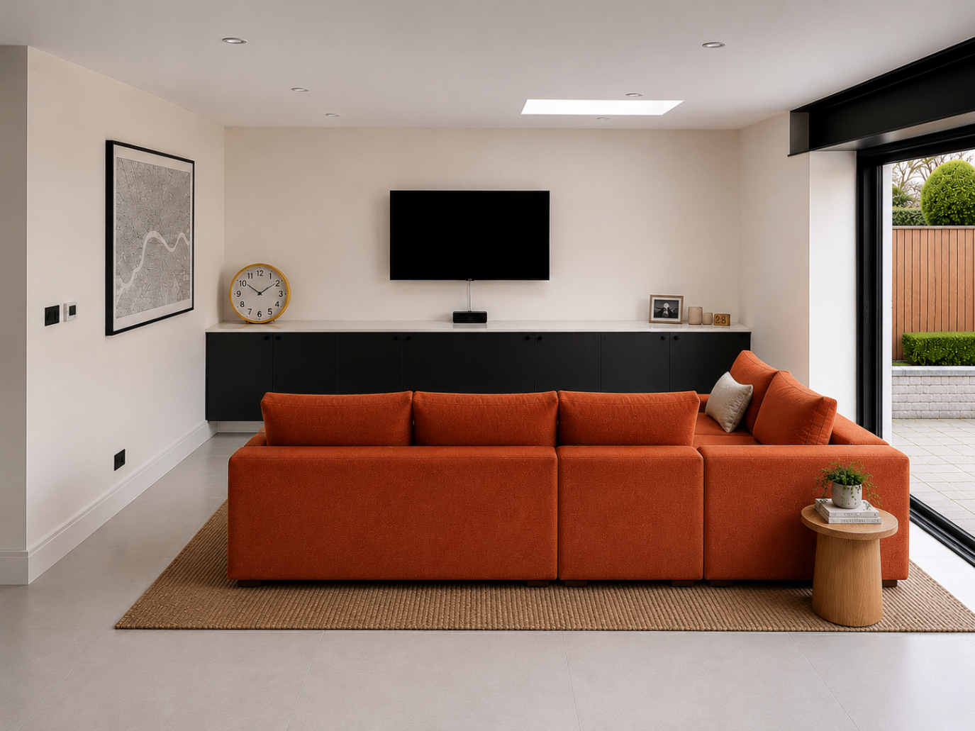 Refined lounge interior with layered lighting